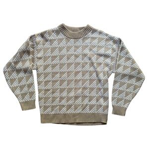 Vintage Poplar Classics Tan & White Knit Sweater Grandpa Dad Core | Unisex Fit|